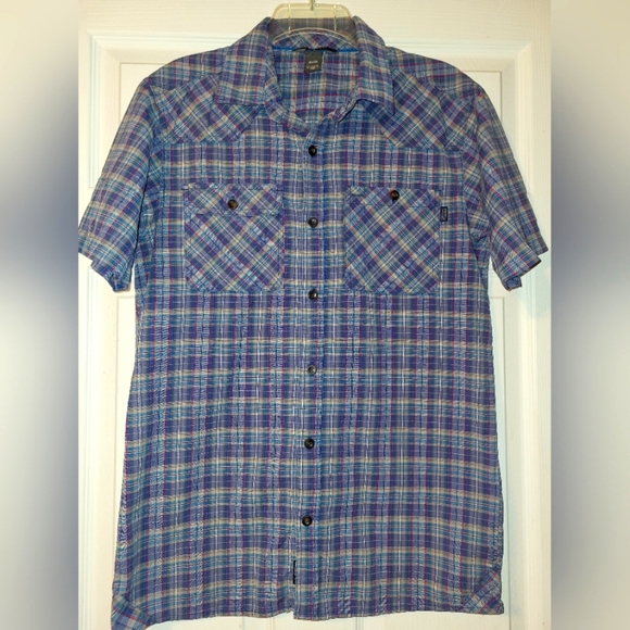 Outdoor Research Plaid Adventure Short Sleeve Shirt Size Medium Gray Blue Red - Picture 1 of 9